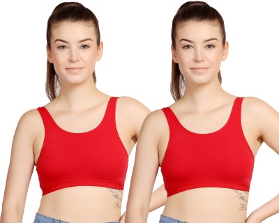 STOGBULL Cotton Lycra Sports Bra Combo pack of 2 for Gym Yoga Exercise Running Workout Women Sports Non Padded Bra(Red)