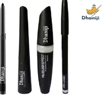 Dhaniji Black Waterproof, Smudge Proof EYELINER with(4 Items in the set)