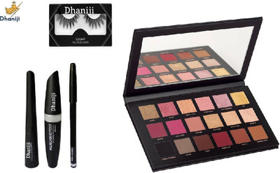 Dhaniji Natural False Eyelashes with (3in1) Eyeliner,Mascara,Eyebrow Pencil with eyeshadow rose gold palette (5 items in the set)(5 Items in the set)