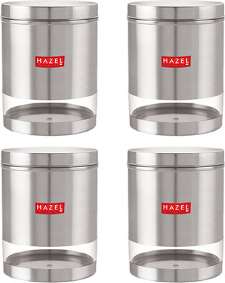 HAZEL Steel Grocery Container  - 2200 ml(Pack of 4, Silver)