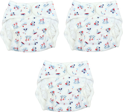 The Little Lookers Hosiery Cotton Velcro Pocket diapers with quick Absorbing Pads| Washable & Reusable Cloth Diapers/ Adjustable Nappies for Newborn Babies (White, Pack Of 3(Without Insert)) - M(3 Pieces)
