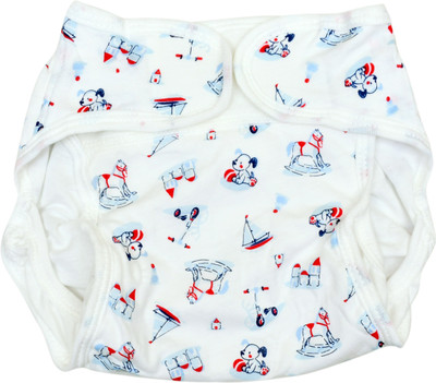 The Little Lookers Hosiery Cotton Velcro Pocket diapers with quick Absorbing Pads| Washable & Reusable Cloth Diapers/ Adjustable Nappies for Newborn Babies (White, Pack Of 1(Without Insert)) - M