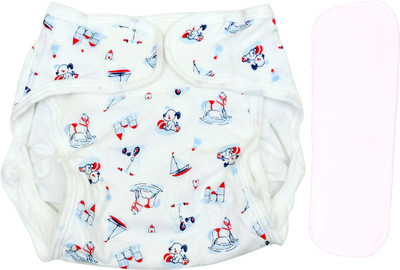 The Little Lookers Hosiery Cotton Velcro Pocket diapers with quick Absorbing Pads| Washable & Reusable Cloth Diapers/ Adjustable Nappies for Newborn Babies (White, Pack Of 1(With Insert)) - M
