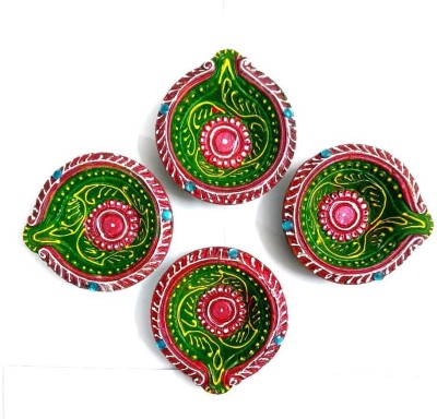 SHRI PRAJAPATI Terracotta (Pack of 4) Table Diya Set(Height: 3.5 inch)