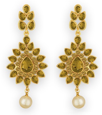 SPARGZ Traditional Floral Gold Plated Synthetic Stone Dangle Diamond Alloy Drops & Danglers