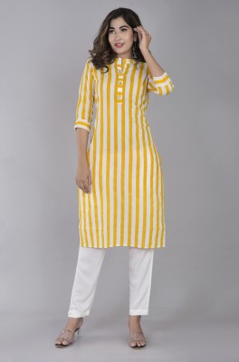 IPLIK Women Striped Straight Kurta(Yellow)