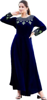 Riya Fashion Women Embroidered Gown Kurta(Blue)