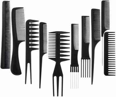 IKIS Professional Hair Combs Salon Styling Tools Comb Set 10 Piece (Black)