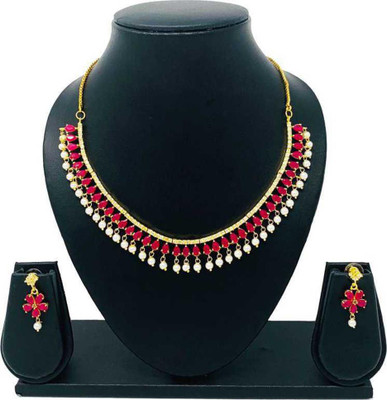 Pihoo Enterprise Stone Gold-plated Ruby Red Jewellery Set(Pack of 1)