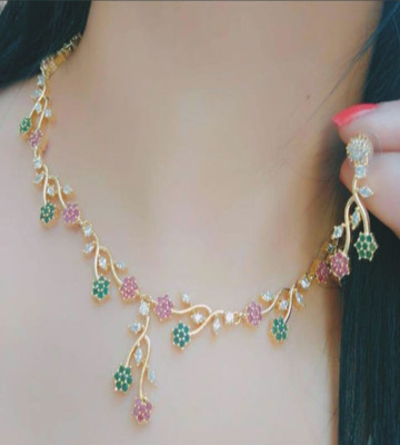 Pihoo Enterprise Brass Gold-plated Multicolor Jewellery Set(Pack of 1)