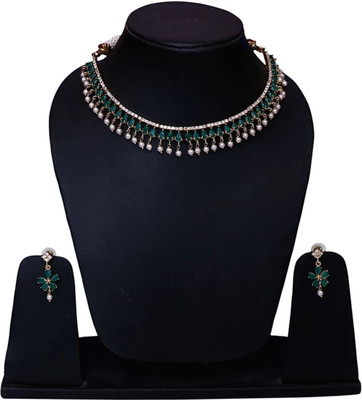 Pihoo Enterprise Alloy Gold-plated Green Jewellery Set(Pack of 1)