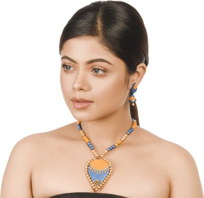 DISHARTS Terracotta Blue Jewellery Set(Pack of 1)