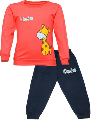 CATCUB Boys & Girls Casual T-shirt Pant(Orange)