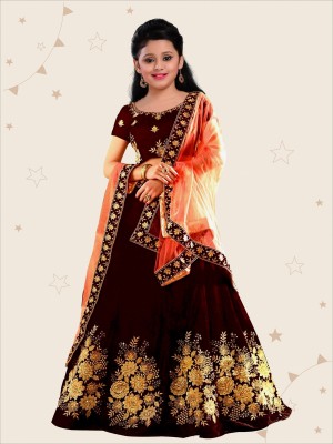 Kidotsav Girls Lehenga Choli Ethnic Wear Embroidered Lehenga, Choli and Dupatta Set(Maroon, Pack of 1)