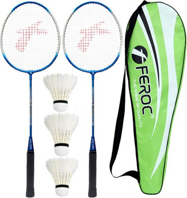 FEROC 3003 Aluminum Badminton -Racket Set of -2 with- 3 Pieces Feather shuttles with Full- Cover Badminton Kit