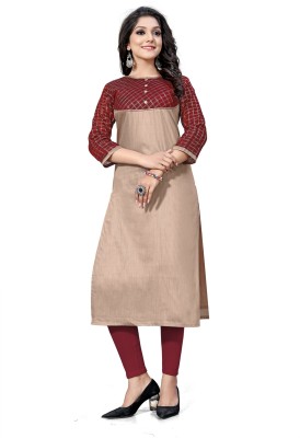 JIGNESH TEXTILES Women Woven Design Straight Kurta(Maroon, Beige)