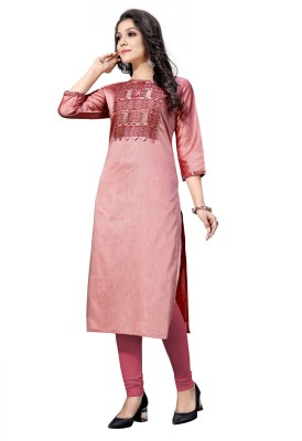JIGNESH TEXTILES Women Woven Design Straight Kurta(Maroon, Pink, Beige)
