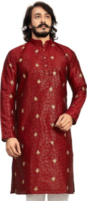 AKHANDDEEP Men Embroidered Straight Kurta(Maroon)