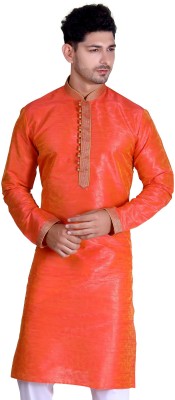 AKHANDDEEP Men Self Design Straight Kurta(Orange)