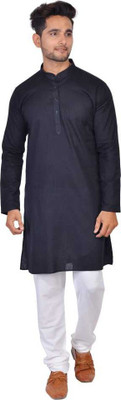 Vibhuti Men Solid Straight Kurta(Black)