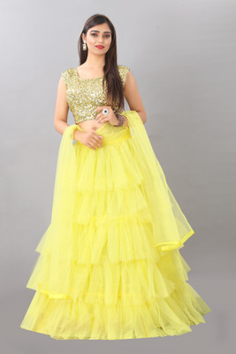 LOGO OF ALPHABET A Solid Semi Stitched Lehenga Choli(Yellow)
