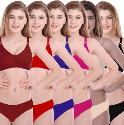 Beach Curve Bra & Panty Set Solid Maroon, Red, Blue, Pink, Gold, Black Lingerie Set For Rs. 73 @ 79 %