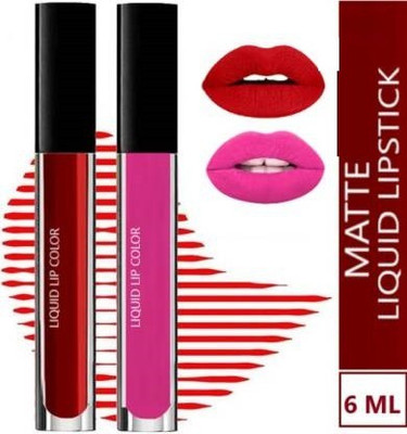 LARA KOSSLER Matte Liquid Proof Look 18 Beauty Lipstick Combo Pack Of 2 (Pink & Red)(Multicolor, 30 ml)