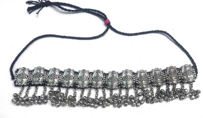 Gurjari Jewellers Oxidised Gungru Choker Necklace for Girls & Women Black Silver Plated Metal Necklace