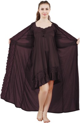 Romaisa Women Nighty with Robe(Brown)