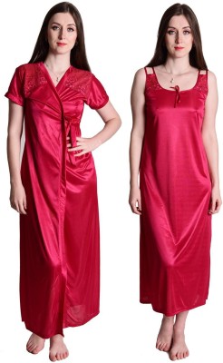 SENSLIFE Women Nighty with Robe(Red)