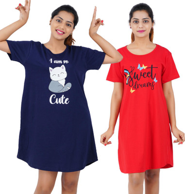 Buy That Trendz Women Nightshirts(Blue, Red)
