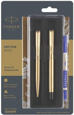 PARKER VECTOR GOLD ROLLER BALL + BALL PEN Ball Pen(Pack of 2, Ink Color - Black)