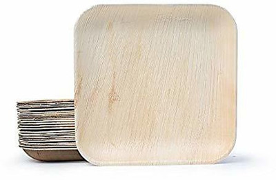 AGRI CLUB Areca Leaves Set of 25 Square Disposal Plates Chutney Plate(Pack of 25, Microwave Safe)