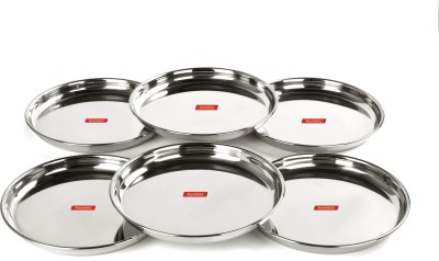 Sumeet Stainless Steel Heavy Gauge Deep Wall Snack Plates with Mirror Finish 24.3cm Dia - Set of 6pc Dinner Plate(Pack of 6)