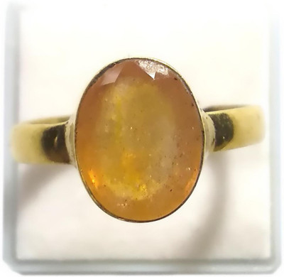 PRIYANSHU NAVRATN Lab Certified Pukhraj 5.25-6.00 Ratti Natural Yellow Sapphire Pukhraj Adjustable Ring * Panchdhatu Gold Plated * Ring * for Men & Women Stone Acrylic Sapphire Gold Plated Ring