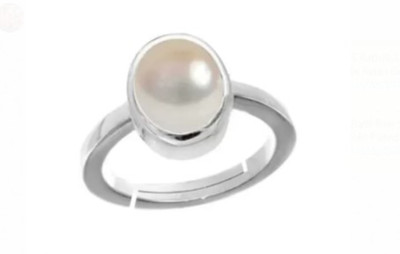 RSPSHAKTI Emerald Panna Gemstone Wt 7.25 Ratti 5dhatu Silver Coated Adjustable Ring Unisex Metal Pearl Silver Plated Ring