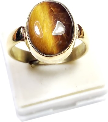 PRIYANSHU NAVRATN Certified Natural Tiger's Eye Adjustable Ring 5.27-6.27 Ratti Origional Chiti Precious Gemstone Unheated and Untreated Panchdhatu Gold Plated Ring Men and Women Alloy Cat's Eye Gold Plated Ring