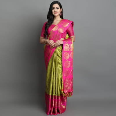 Vleez Woven Dharmavaram Jacquard Saree(Multicolor)