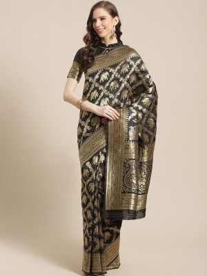 KULNAARI Woven Banarasi Jacquard, Cotton Silk Saree(Black)