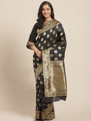KULNAARI Woven Kanjivaram Jacquard, Cotton Silk Saree(Black)