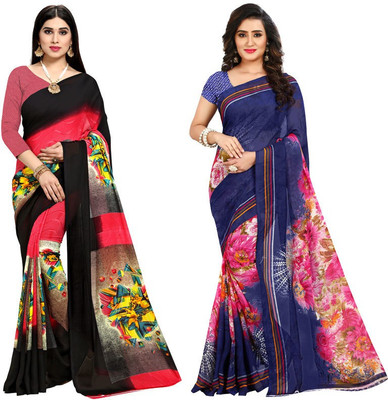 ANAND Geometric Print, Polka Print Daily Wear Georgette Saree(Pack of 2, Multicolor)
