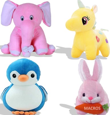 Macros Rabbit, Elephant, Unicorn, Penguin Plush Combo for Kids, Gift & Decoration (Teddy Bear)  - 25 cm(Yellow, Blue)