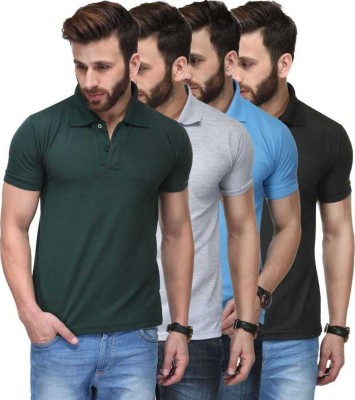 T.N.X Solid Men Polo Neck Multicolor T-Shirt