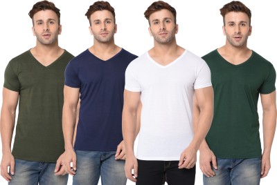 Unite Wear Solid Men V Neck Dark Blue, Dark Green, White T-Shirt