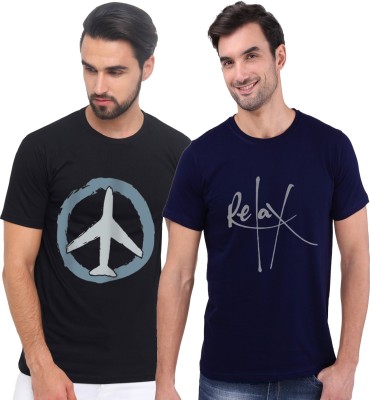 REFRO Printed Men Round Neck Black, Blue T-Shirt