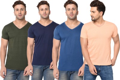 Unite Wear Solid Men V Neck Multicolor T-Shirt