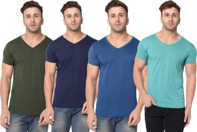 Jangoboy Solid Men V Neck Dark Blue, Dark Green, Light Blue T-Shirt