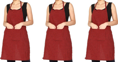 GOWRI TEX Cotton Home Use Apron - Free Size(Red, Pack of 3)