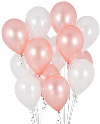 HARDATAR Solid HD Metallic Finish Rose Gold, White Pack of 20 Balloons for Birthday / Anniversary Party Decoration Balloon(Beige, White, Pack of 20)