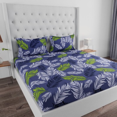 Huesland 144 TC Cotton Double Floral Flat Bedsheet(Pack of 1, Blue, White & Green)